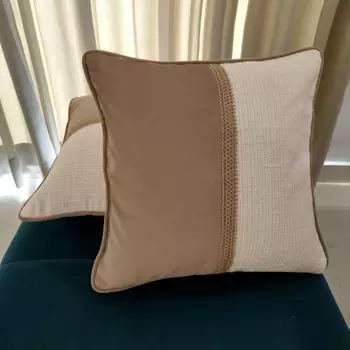 Beige & Cream Cotton Cushion Cover with Textured Panel     16x16 & 18x18 1