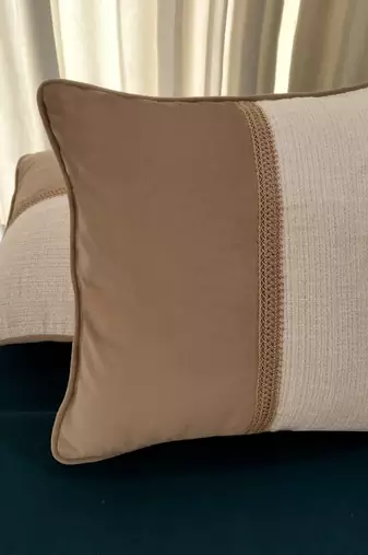 Beige & Cream Cotton Cushion Cover with Textured Panel – 16x16 & 18x18