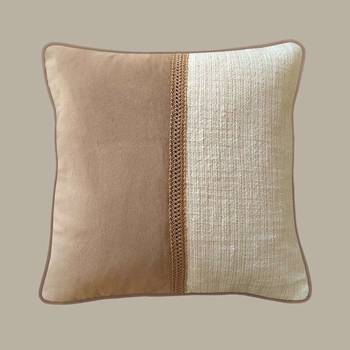Beige & Cream Cotton Cushion Cover with Textured Panel     16x16 & 18x18 2
