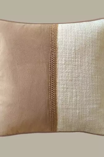 Beige & Cream Cotton Cushion Cover with Textured Panel     16x16 & 18x18