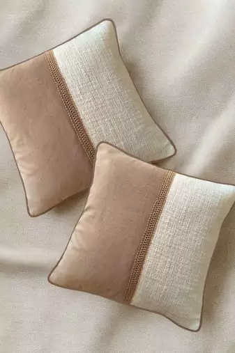 Beige & Cream Cotton Cushion Cover with Textured Panel     16x16 & 18x18