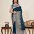 teal satin silk blend saree with unstiched blouse