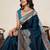 teal satin silk blend saree with unstiched blouse