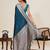 teal satin silk blend saree with unstiched blouse