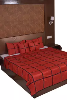 Polysilk Plain Checks Design Bed Cover Set