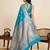 cyan blue jacquard saree with unstiched blouse