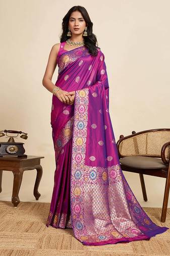 violet jacquard saree with unstiched blouse