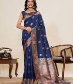 blue jacquard saree with unstiched blouse