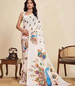 Soft cream chinon saree with unstiched blouse