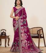 violet cotton blend saree with unstiched blouse