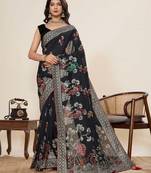 black cotton blend saree with unstiched blouse