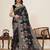 black cotton blend saree with unstiched blouse