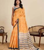 yellow linen saree with unstiched blouse