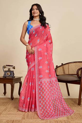 red linen saree with unstiched blouse