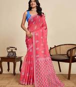 red linen saree with unstiched blouse