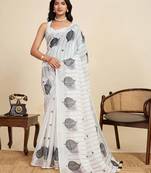 white linen saree with unstiched blouse