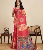 red linen saree with unstiched blouse