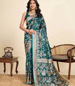 teal green soft art silk sarees with unstiched blouse