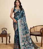 teal green soft art silk sarees with unstiched blouse