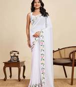 white georget soft saree with unstiched blouse