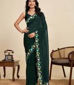 green georget soft saree with unstiched blouse
