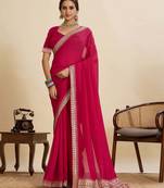 Pink vichitra soft silk saree with unstiched blouse