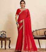 Red vichitra soft silk  saree with unstiched blouse