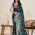 Teal green soft silk sarees with unstiched blouse