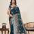 Teal green soft silk sarees with unstiched blouse