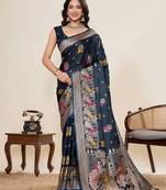 Blue soft silk sarees with unstiched blouse