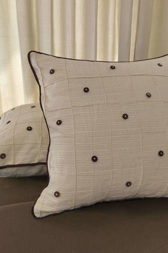 Beige Cotton Cushion Cover with Button Embellishments – 16x16 & 18x18
