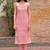 Pink hand block printed cotton lurex kurta with pants- set of 2
