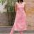 Pink hand block printed cotton lurex kurta with pants- set of 2