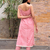 Pink hand block printed cotton lurex kurta with pants- set of 2