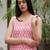Pink hand block printed cotton lurex kurta with pants- set of 2
