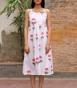 Red white hand block printed cotton dobby dress