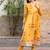 Mustard yellow hand block printed cotton dobby angrakha suit - set of 3