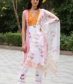 Pink  orange hand block printed cotton dobby suit-set of 3