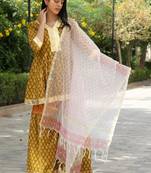 Green hand block printed cotton dobby gharara suit- set of 3