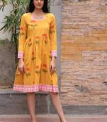 Mustard yellow hand block printed cotton dobby dress