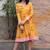 Mustard yellow hand block printed cotton dobby dress