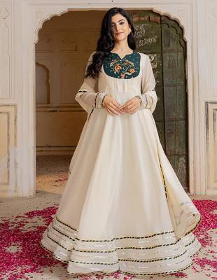 off white embroidered anarkali with dupatta 2