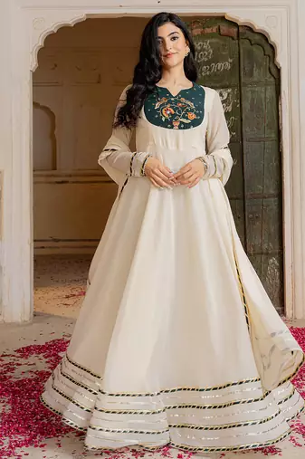 off white embroidered anarkali with dupatta
