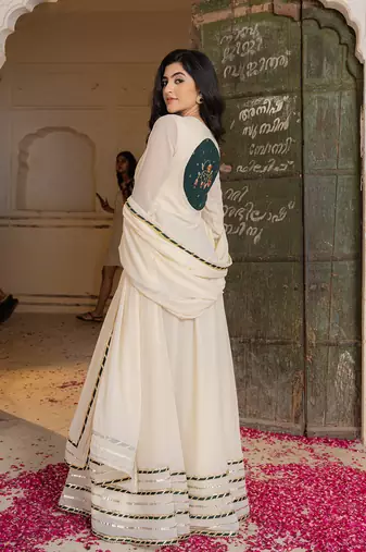 off white embroidered anarkali with dupatta