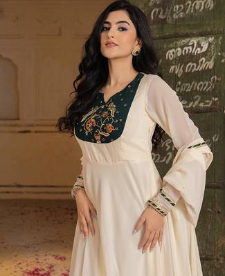 off white embroidered anarkali with dupatta 4
