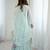 Floral embroidered aqua blue georgette pleated gown with dupatta for festive wear