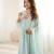 Floral embroidered aqua blue georgette pleated gown with dupatta for festive wear