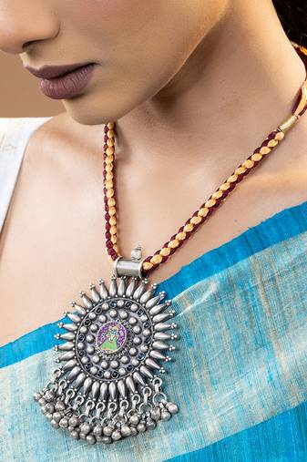 Oxidised silver ghungroo necklace