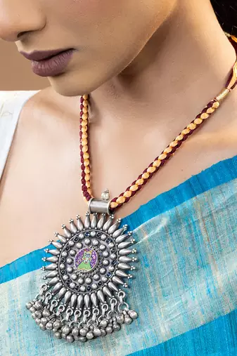 Oxidised silver ghungroo necklace