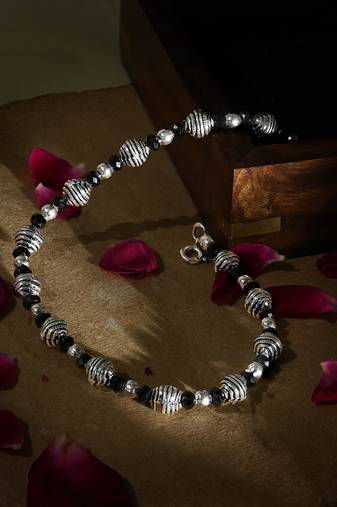 Silver black bead anklet